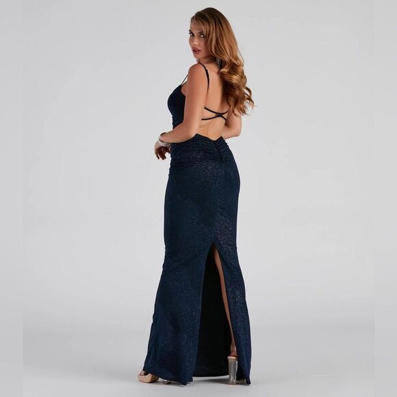 Windsor Navy Blue Tatum Formal Glitter Mermaid Dress - Picture 2 of 9
